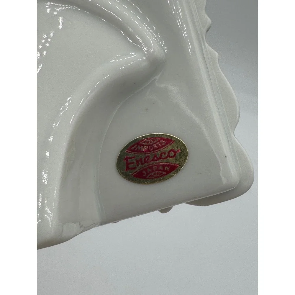Vintage Enesco Japan Ceramic Strawberry Picture Frame Gold Trim Small Oval White